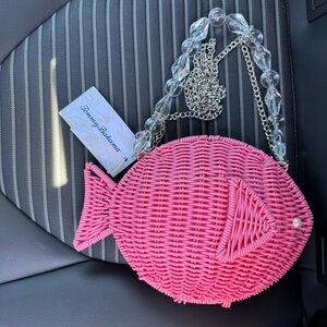 Tommy Bahama Wicker Woven Pink Fish Shaped Purse Bag Viral NWT NEW